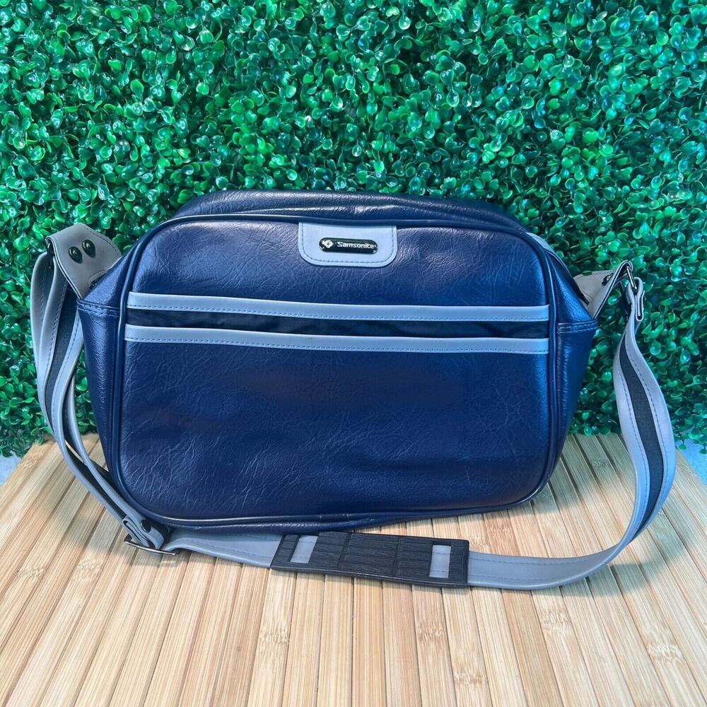 Vintage Samsonite Carry On Laptop Size Blue Double Pocket iPad Single Strap Tote